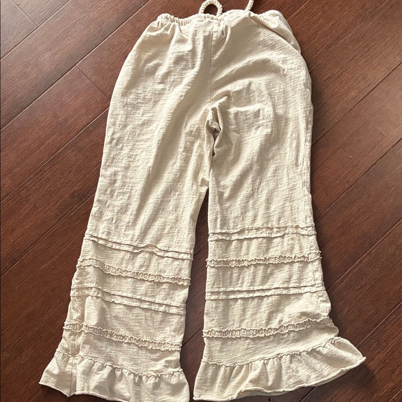 Cream Ruffle Hem Drawstring Pants - Picture 2 of 3